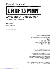 Craftsman Z7400 Operator's Manual