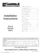 Kenmore 41784092500 Installation Instructions Manual