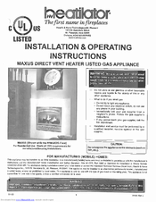Heatilator Maxus MAX60 Installation & Operating Instructions Manual