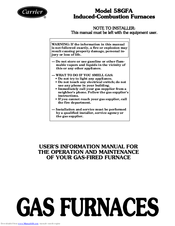 Carrier INDUCED COMBUSTION FURNACES 58GFA User's Information Manual