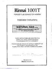 Rinnai 1001T Installation Instructions Manual