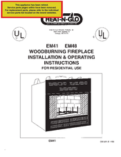 Heat & Glo EM41 Installation & Operating Instructions Manual