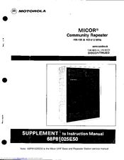 Motorola MICOR Supplement To Instruction Manual