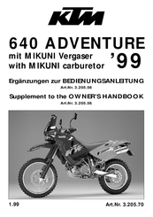 KTM 640 ADVENTURE1999 Supplement To The Owner's Handbook