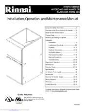 Rinnai 37AHA09016KA5 Installation, Operation And Maintenance Manual