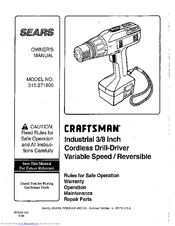 Sears craftsman 315.271900 Owner's Manual