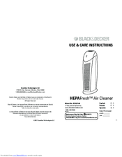 Black & Decker HEPAFreshBXAP148 Use & Care Instructions Manual