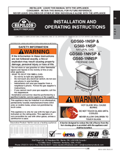 Napoleon GDS60-1NNSP Installation And Operating Instructions Manual