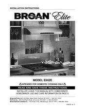 Broan Elite E662E Installation Instructions Manual