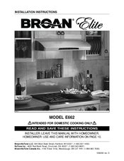 Broan Elite E662 Installation Instructions Manual