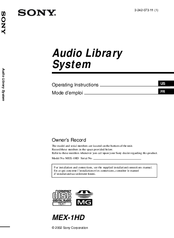 Sony MEX-1HD - Audio Library System Operating Instructions Manual