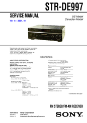 Sony STR-DE997 - Fm Stereo/fm-am Receiver Service Manual