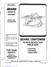 Craftsman 113.221740 Owner's Manual