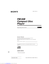 Sony CDX-C910 - Fm/am Compact Disc Player Operating Instructions Manual