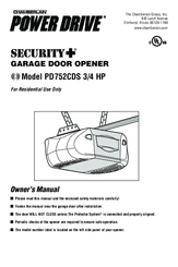 Chamberlain PD752CDS 3/4 HP Owner's Manual