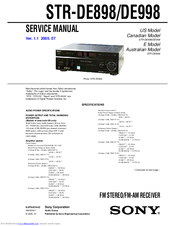 Sony STR-DE998 - A/v Receiver Service Manual