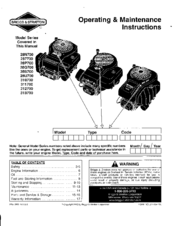 Briggs & Stratton 28N700 Series Operating And Maintenance Instruction Manual