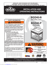 Napoleon BGD40-P Installation And Operating Instructions Manual