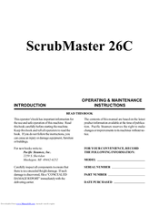 Pacific ScrubMaster 26C Operating & Maintenance Instructions