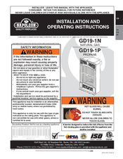 Napoleon GD19-1P Installation And Operating Instructions Manual