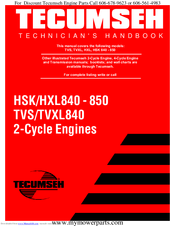 Tecumseh TVXL840/HXL840 - 850 Technician's Handbook