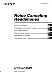 Sony DIGITAL NOISE CANCELING HEADPHONES MDR-NC500D Product Information