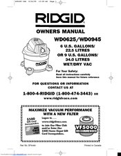 RIDGID WD0945 Owner's Manual