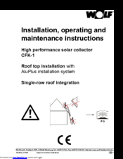 Wolf CFK-1 Installation, Operating And Maintenance Instructions