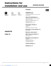 Hotpoint Ariston AQUALTIS AQ92F 29 Instructions For Installation And Use Manual