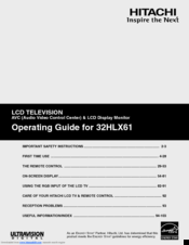 Hitachi 32HLX61 - LCD Direct View TV Operating Manual