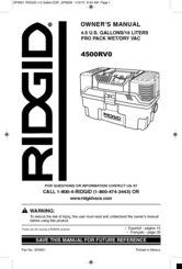 RIDGID 4500RV0 Owner's Manual