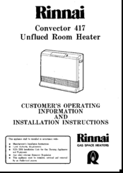 Rinnai Convector 417 Customer's Operating Information And Installation Instructions
