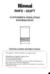 Rinnai rhfe-553ft Customer's Operating Information And Installation Instructions