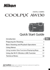 Nikon Coolpix AW130 Quick Start Manual