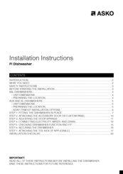 Asko ADA Series Installation Instructions Manual