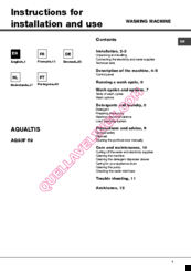 Hotpoint AQUALTIS AQ93F 69 Instructions For Installation And Use Manual