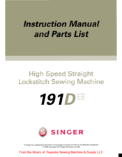 Singer 191D-30C Instruction Manual And Parts List