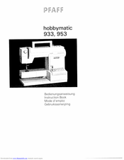 Pfaff hobbymatic 933 Instruction Book