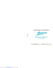 Zenith VOCALIZER II Operating Instructions Manual