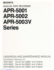Sony APR-5003V Series Operation And Maintenance Manual