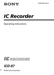 Sony ICD-S7 Operating Instructions Manual