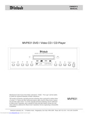 McIntosh MVP831 Owner's Manual