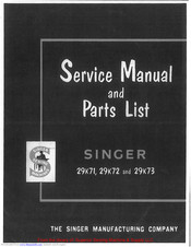 Singer 29K72 Service Manual And Parts List