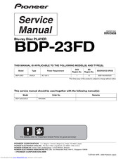 Pioneer BDP-23FD - Elite Blu-Ray Disc Player Service Manual