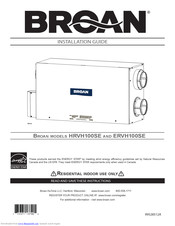 Broan HRVH100SE Installation Manual