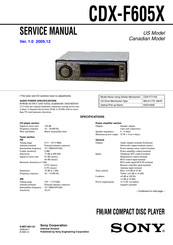 Sony CDX-F605X - Fm/am Compact Disc Player Service Manual