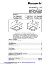 Panasonic WhisperGreen FV-13VKL3 Installation Instructions Manual