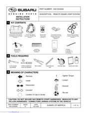 Subaru H001SXA000 Installation Instructions Manual
