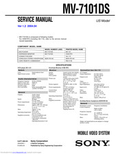 Sony MV7101DS - Mobile DVD Dream System Service Manual