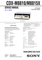 Sony CDX-M8810 - Fm/am Compact Disc Player Service Manual